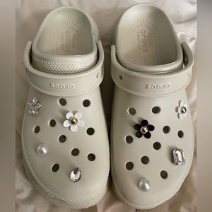 ❌SOLD Crocs Unisex Classic Crush Clogs | Platform Shoes, Bone W/Charms